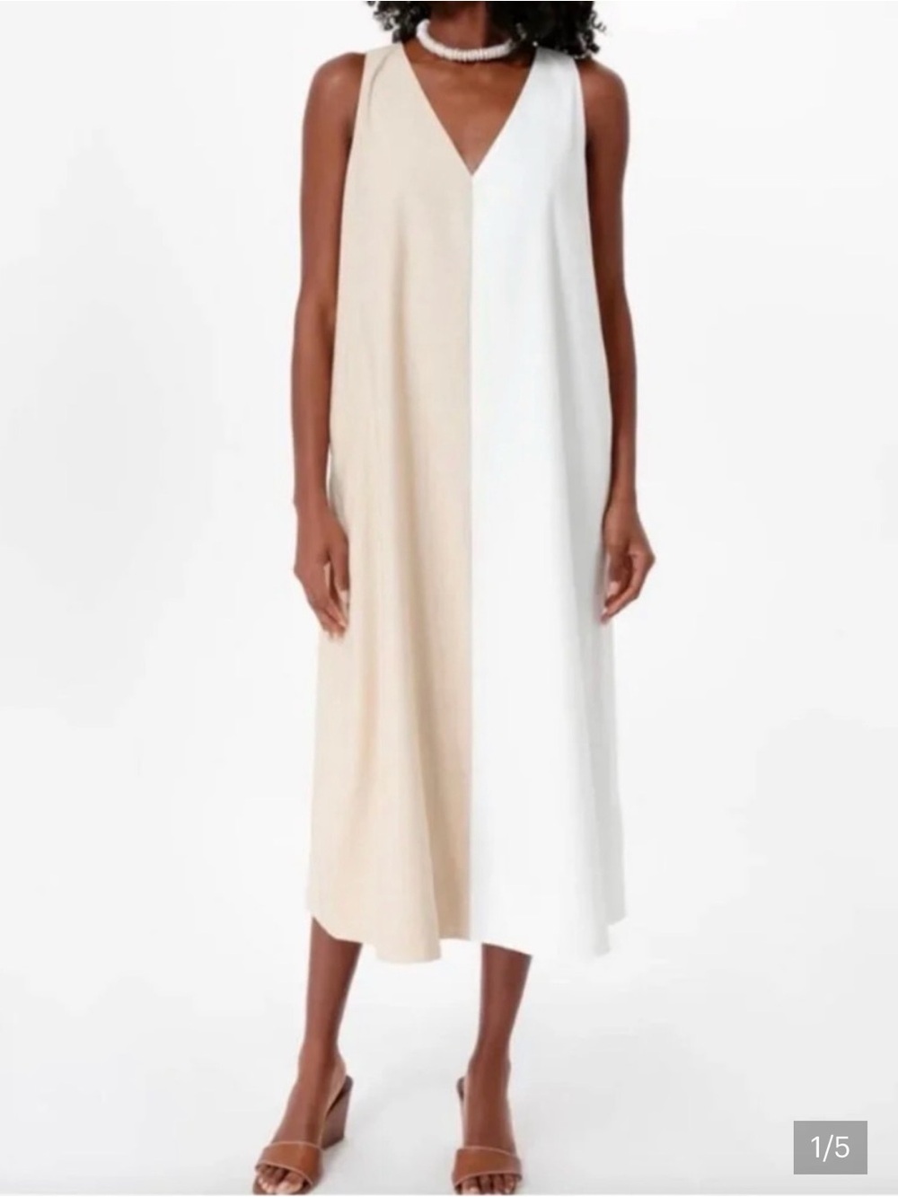 Tuckernuck Pomander Place 2 Tone White & Tan Sallie Midi dress